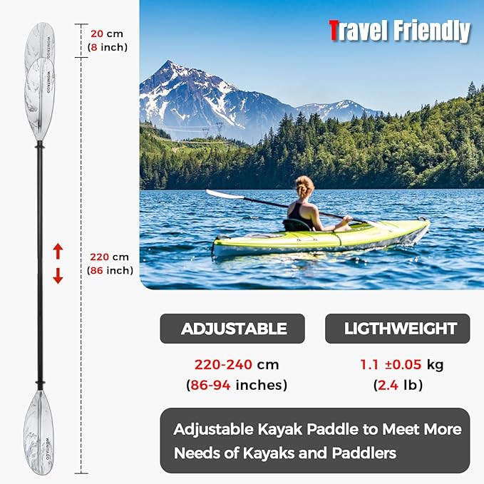 Kayak Paddles with Alloy Shaft and PP Blade, Floating Kayaking Oars, Adjustable 230-250 cm/90-98 Inches, 210-230 cm/82-90 Inches-StrideForce Fitness