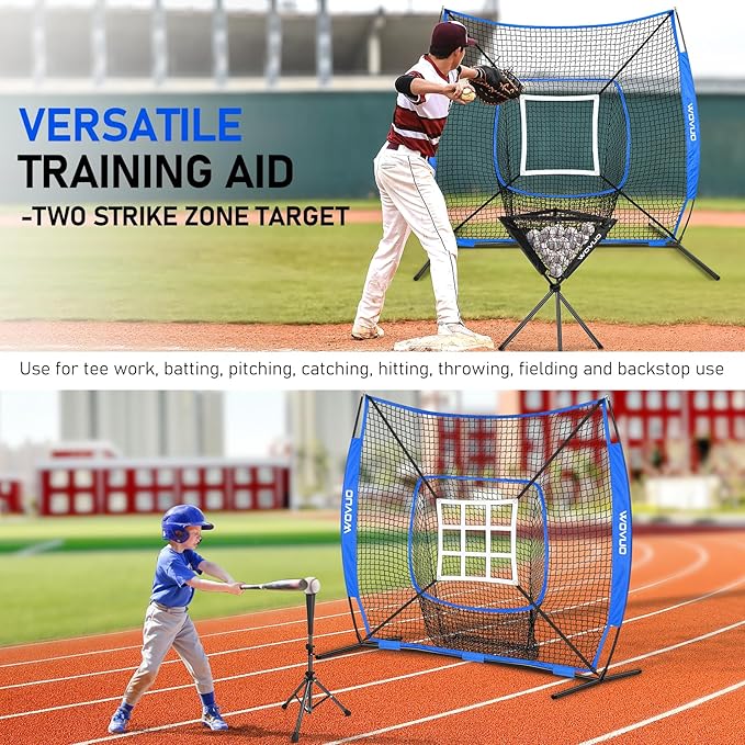 7x7 ft Baseball Net for Batting Pitching Hitting, Softball Pitching Net with Strike Zone, Tee, Ball Caddy, Softball Batting Net Baseball Training Equipment for Kids Adult Youth Sport Practice-StrideForce Fitness