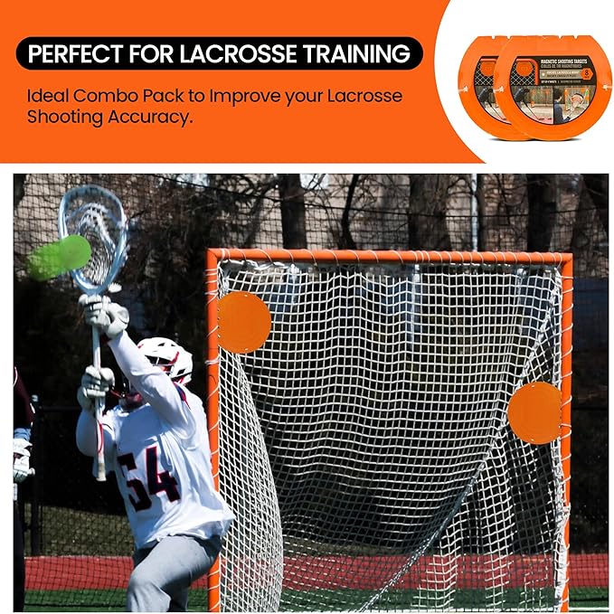 Combo Bundle of Durable Magnetic Lacrosse Goal Targets/Hockey Targets with 4 Pearl Lacrosse LT Textured Balls and 4 Tethers| Lacrosse Net Goalie Targets-StrideForce Fitness