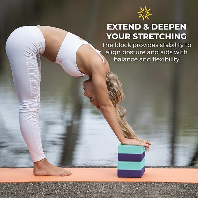 Sunshine Yoga 4" Striped Yoga Block, 6 Pack Bulk EVA Foam Yoga Blocks, Firm and Supportive Yoga Brick, Balance Foam for Stretching, Pilates, and Workout, 4" x 6" x 9"-StrideForce Fitness