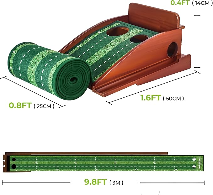 Golfguru Putting Green, 9.8ft Golf Putting Mat with Automatic Ball Return Track & Putting Mirror, Indoor Putting Greens for Home with Thickened Wrinkle-Free Crystal Velvet, Golf Accessories for Men-StrideForce Fitness
