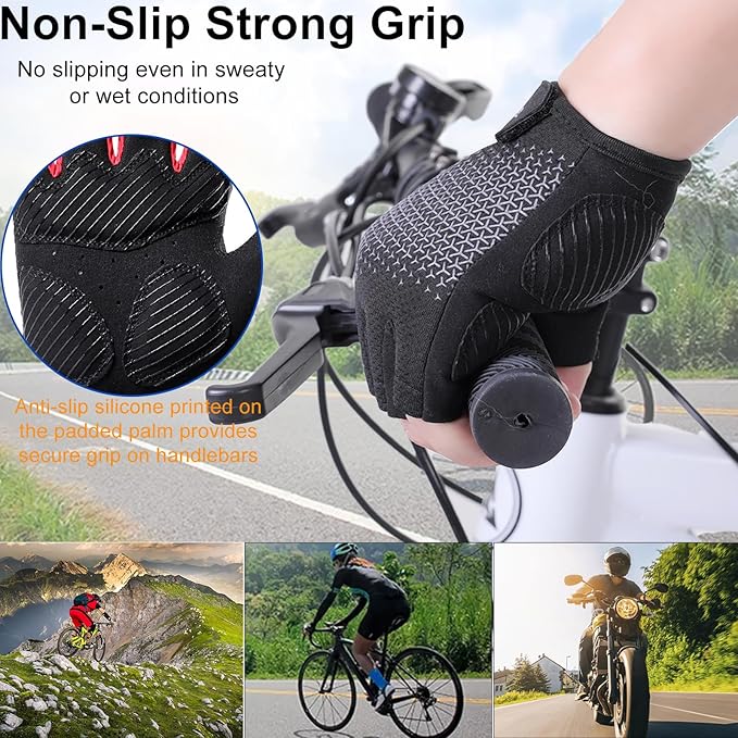 weiatas Cycling Gloves for Men Women Padded, Half Finger Road Mountain Bike Gloves, Shock-Absorbing Anti-Slip Breathable Sports Gloves for Bicycle Riding Motorcycle Rowing Gym-StrideForce Fitness