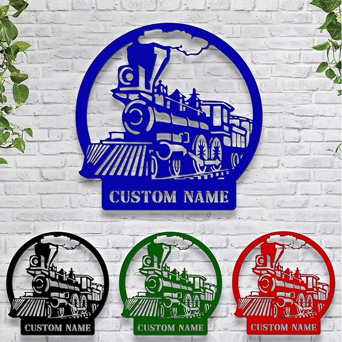 Personalized Metal Sign With LED Light, Train Room Decor, Railroad Wall Art, Custom Steam Train Home Decoration-StrideForce Fitness