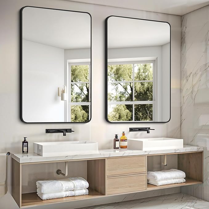 FORBATH Black Bathroom Mirror, Rectangular Vanity Mirror 30 x 48 Inch Wall Rounded Corner Metal Framed Bathroom Mirror for Living Room Bedroom Entryway Decor (Horizontal/Vertical)-StrideForce Fitness