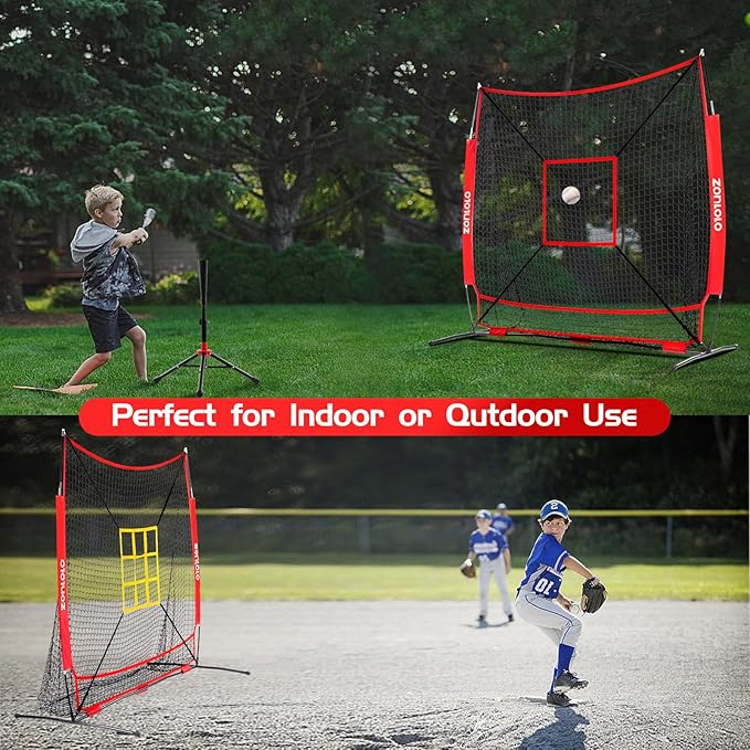 6x6ft Baseball & Softball Net for Hitting,Pitching and Batting, Throwing,Baseball net with Sturdy Bow Frame,Battting Tee,Strike Zone, Middle Size,Suitable for Kids!-StrideForce Fitness