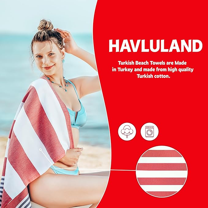 HAVLULAND Turkish Beach Towel Set of 6 - Sand Free - 100% Organic Oversized Turkish Towel - Quick Dry Towels for Beach, Picnic, Blanket or Bath Towel - Lightweight Towels for Travel, Camping & Pool-StrideForce Fitness