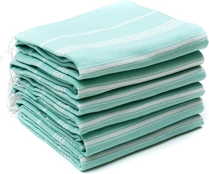 HAVLULAND Turkish Beach Towels Oversized -100% Turkish Cotton Super Soft Lightweight - Absorbent and Quick Drying Bath Towel - Sand Free Beach Towel - Turkish Towels for Adults (Aquamarine, 12 Pack)-StrideForce Fitness