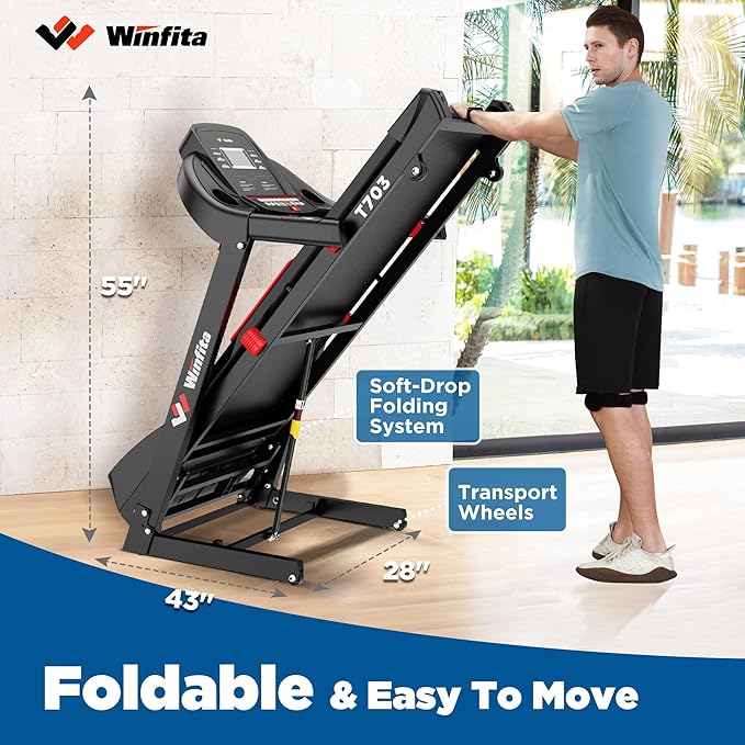 Treadmills for Home, Folding Treadmill with Auto Incline, 300 LBS Capacity, 8MPH or 10MPH Max Speed, Double Deck Shock-Absorbing Running Machine with Bluetooth, App, 64 Programs, Pulse Monitor-StrideForce Fitness