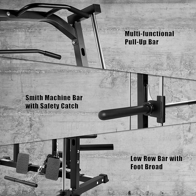 RitFit Smith Machine Power Rack with LAT-Pull Down System, Landmine, Barbell Bar, Plate Storage Pegs and More Training Attachment-StrideForce Fitness