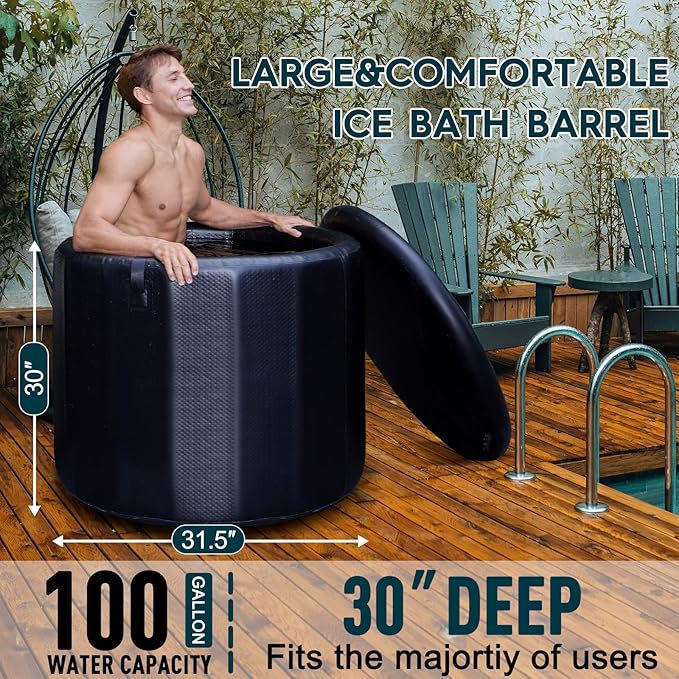 Cold Plunge Tub for Athletes, 100 Gallon Inflatable Ice Bath Tub Water Chiller Compatible, Portable Ice Tubs for Cold Plunge with Insulated Lid for Outdoor & Indoor Recovery-StrideForce Fitness