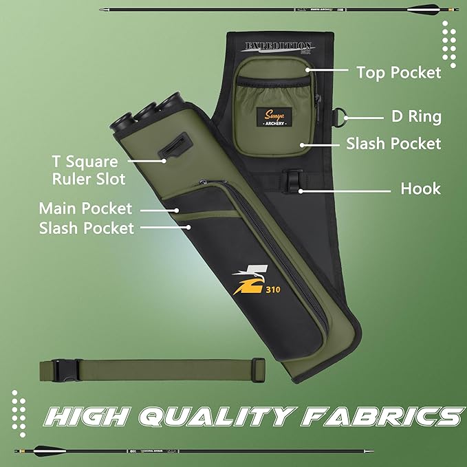 SUNYA Archery Hip Quiver for Arrows. Includes 3 Tubes Arrow Holder, Accessories Pockets and Waist Belt. Fit for Compound and Recurve Bow Practice.-StrideForce Fitness