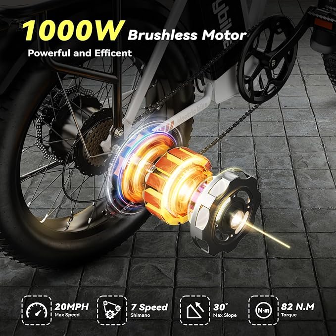 Foldable Electric Bike for Adults, 30+MPH, 48V 20Ah Removable Lithium Battery up to 80Miles, 20" Fat Tire 1000W Peak Motor Dirt Ebike Adult Electric Bicycle for Commute Beach Mountain E Bike-StrideForce Fitness