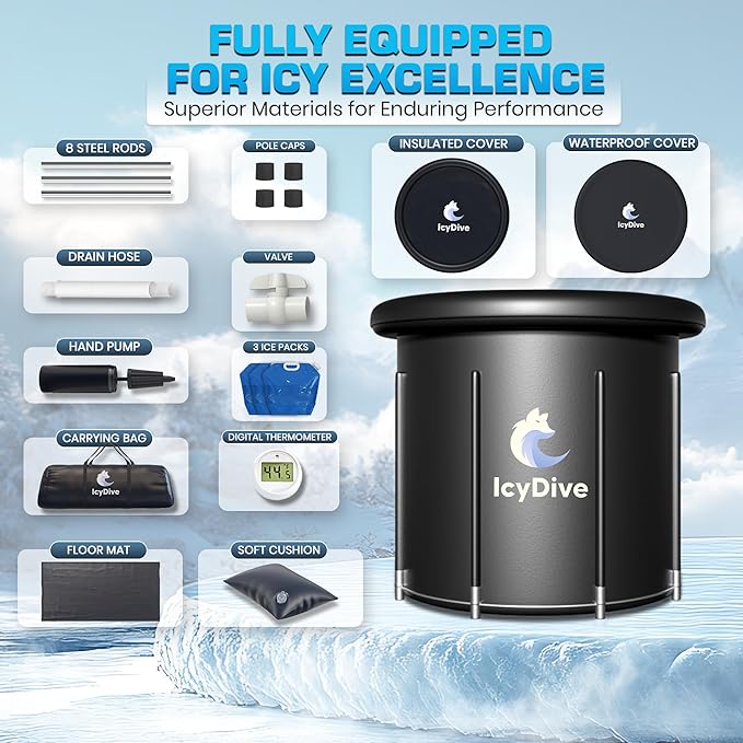 17-Piece XL Portable Ice Bath Tub for Adults -105 Gal 5-Layer Cold Plunge Tub with Water Chiller Included & Thermometer, Inflatable Ice Bath Tub w/ 400L Capacity, Athletes Indoor/Outdoor Recovery-StrideForce Fitness
