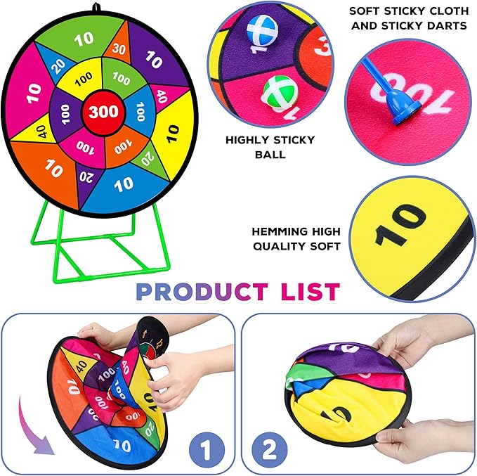 Large Dart Board for Kids, Kids Double-Sided Dart Board with Sticky Balls and Darts, Indoor/Outdoor Sport Fun Party Play Game Toys, Gifts for 3 4 5 6 7 8 9 10 11 12 Year Old Boys Girls-StrideForce Fitness