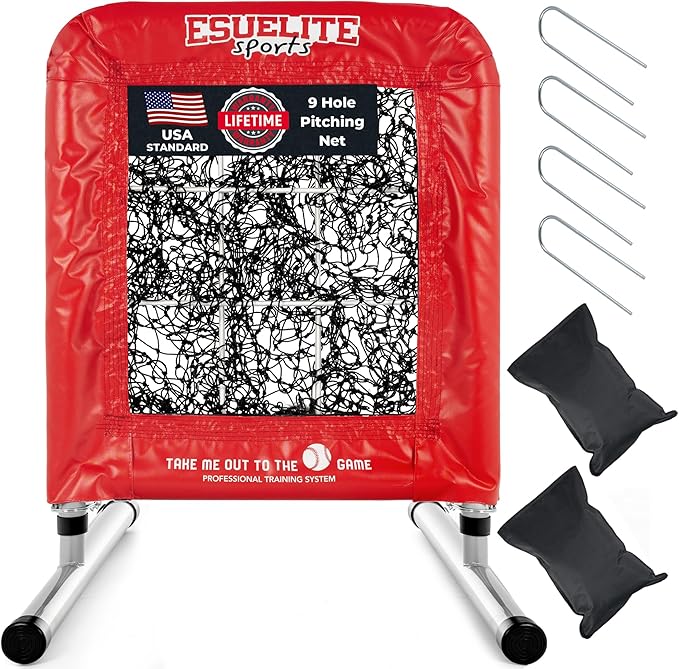 Heavy-Duty 9 Hole Pro Style Baseball & Softball Pitching Net with Strike Zone Target - Adjustable Portable Design for Training, Includes 4 Stakes & 2 Sandbags-StrideForce Fitness