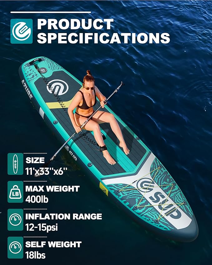 ESUP Inflatable Stand Up Paddle Board with Cup seat 33"/35" Wide Durable SUP, 11'/11'6" Stable Inflatable Paddle Boards for Adults & Youth of All Skill Levels-StrideForce Fitness