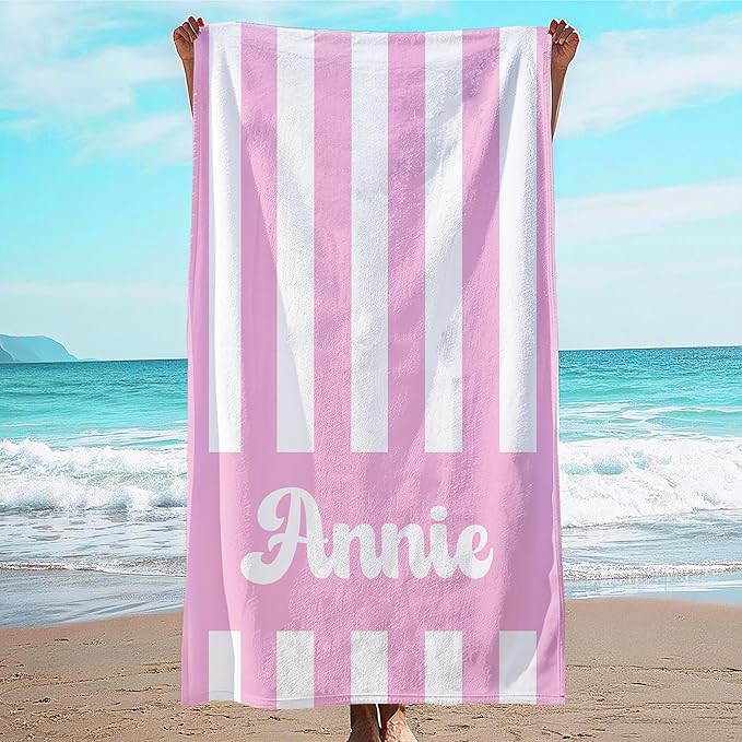 JML Personalized Beach Towel with Name, Custom Cabana Stripe Beach Towel, Customized Microfiber Pool Towel, Quick Dry & Absorbent Swim Towel for Adult,Mother's Day, Birthday, Summer Holiday,Vacation-StrideForce Fitness