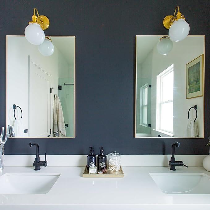 27x36 Inch Orange Gold Bathroom Mirror for Wall, Aluminum Frame Rectangle Rectangular Vanity Mirror, Modern Large for Bedroom, Living Room, Horizontal or Vertical-StrideForce Fitness