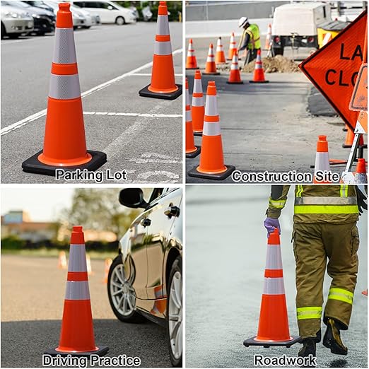 OrangeStar 4 Pack 28" Orange Traffic Cones, PVC Parking Construction Safety Cones w/Reflective Collars Heavy Duty Rubber Base for Driving Practice, Parking Lots and Roadwork-StrideForce Fitness