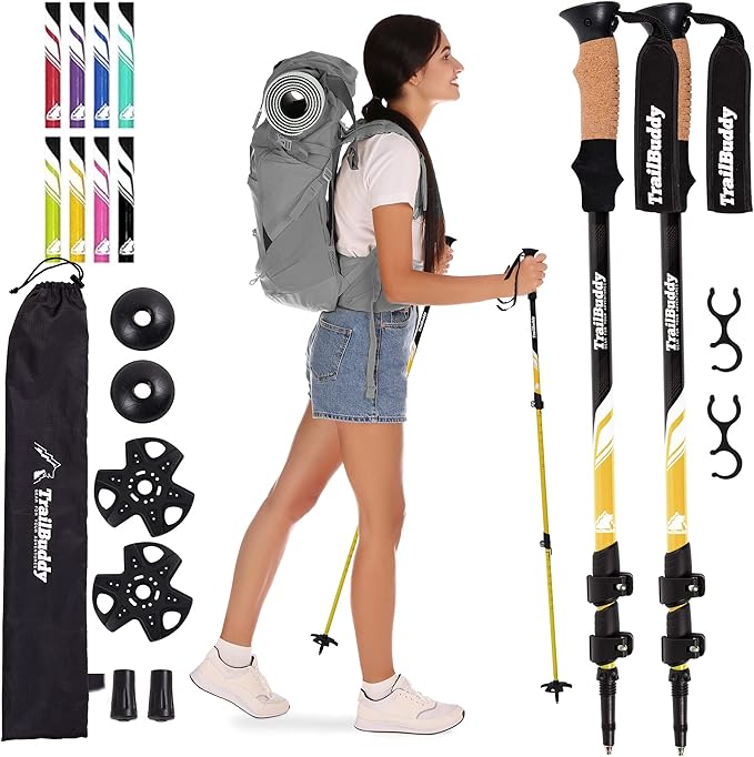 TrailBuddy Trekking Poles - Lightweight, Collapsible Hiking Poles for Snowshoe & Backpacking Gear - Pair of 2 Walking Sticks for Hiking, 7075 Aluminum with Cork Grip-StrideForce Fitness