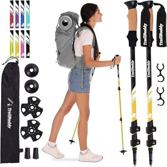 TrailBuddy Trekking Poles - Lightweight, Collapsible Hiking Poles for Snowshoe & Backpacking Gear - Pair of 2 Walking Sticks for Hiking, 7075 Aluminum with Cork Grip-StrideForce Fitness