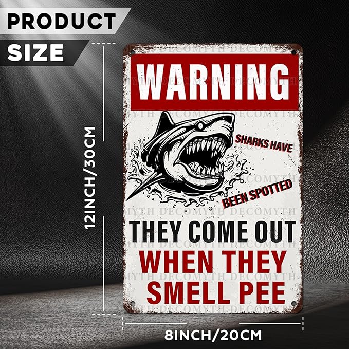Funny Warning Sharks Have Been Spotted in This Pool They Come Out When They Smell Pee Tin Sign for Swimming Pool Beach Water Park Decor Outdoor 12 * 8inch-StrideForce Fitness