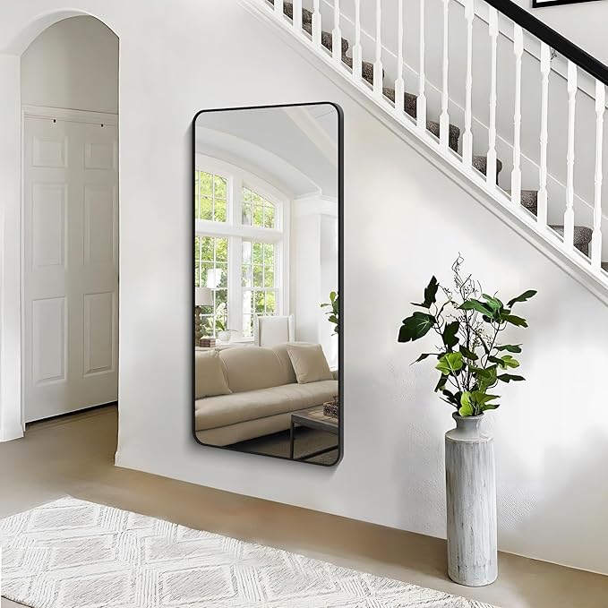 30x60 inch Bathroom Mirror,Black Rectangle Mirror,Wall Mounted Bathroom Frame Vanity Mirror with Round Corner for Bedroom Living Room, Entryway Hangs Horizontal or Vertical-StrideForce Fitness