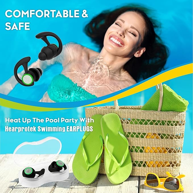 Hearprotek 2 Pairs Ear Plugs for Swimming Adults, Reusable Custom-fit Swim Water earplugs Men Women for Swimmers Shower Pool Bath Surfing Kayaking Canoeing(Black)-StrideForce Fitness