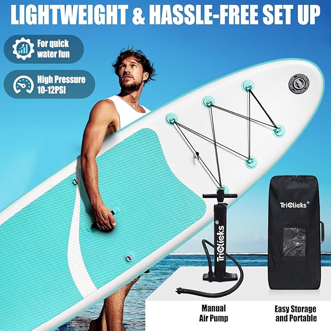 10' Inflatable Stand Up Paddle Board, Ultra-Light Wide Yoga Board for All Skill Levels with Premium SUP Paddleboard Accessories, 84L Waterproof Bag, Non-Slip Comfort Deck for Youth & Adults-StrideForce Fitness