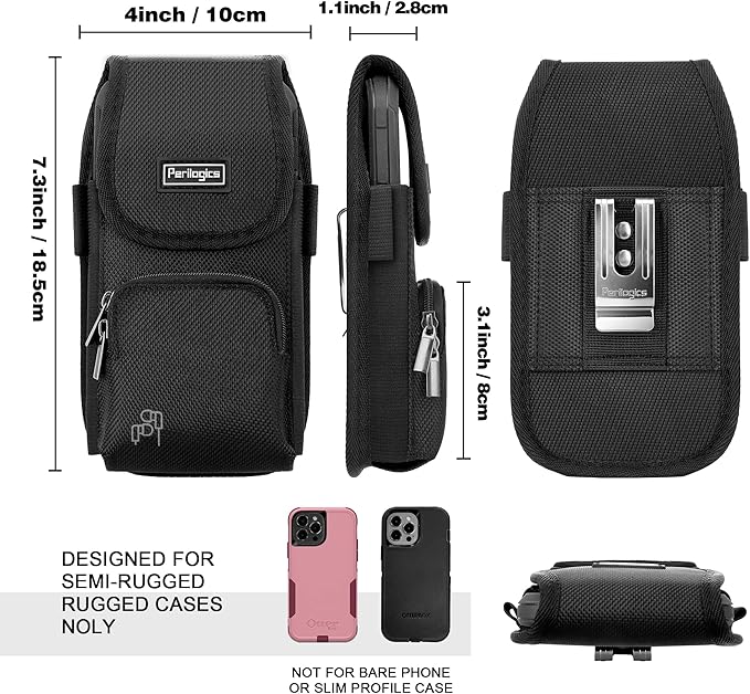 Perilogics Phone Holster with Magnetic Cover, Belt Clip Pouch Fits iPhone 17 Pro Max, 16 Pro Max, 16 Plus and Other Pro Max/Plus Models with Case Installed, with Zipper Storage & Card Pocket-StrideForce Fitness