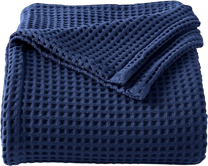 100% Cotton Waffle Weave Bed Blanket | Soft, Breathable, and Lightweight Blanket for All-Season | Perfect for Layering | Brielle Collection (King, Navy)-StrideForce Fitness