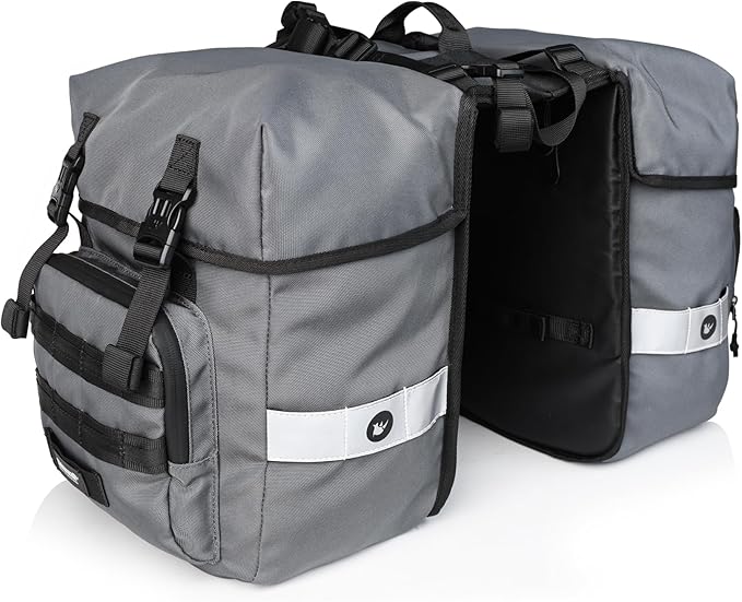 Rhinowalk Bike Pannier Bag 40L Double Pannier Bags Saddle Bags for Rear Rack Bicycles With Carrying Handle With Reflective Trim Professional Cycling Accessories-Grey-StrideForce Fitness