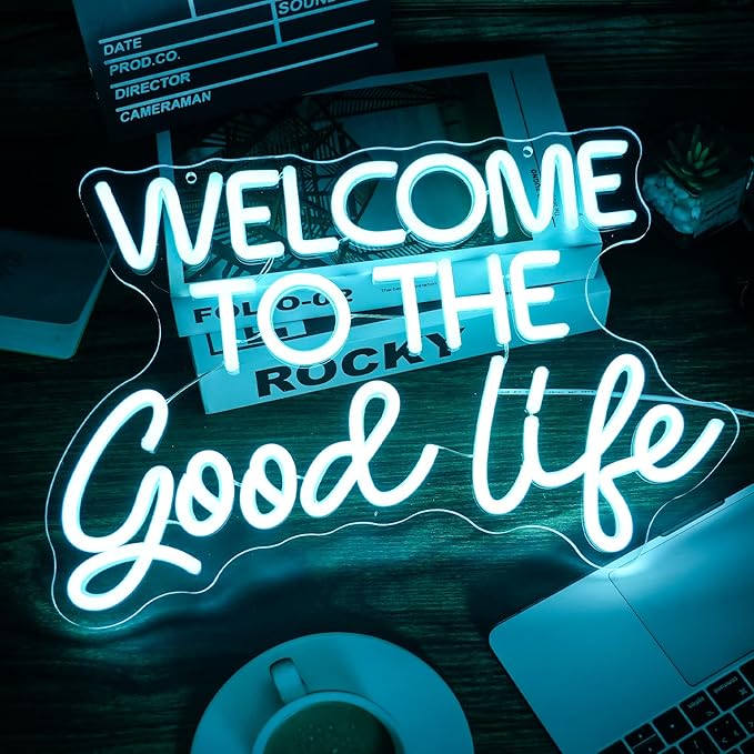 Welcome To The Good Life Neon Sign Letter LED Neon Lights Dimmable USB Powered 16.5’’X11’’Cool Wall Decorative Light Bedroom Kids Room Birthday Party Bar Decoration Gifts for Friend（Ice blue）-StrideForce Fitness