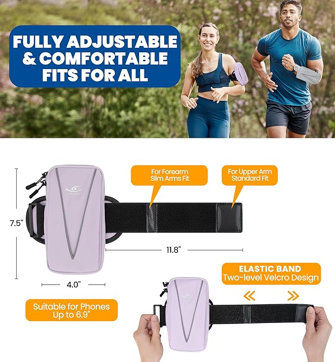 HiRui Cell Phone Holder Arm Bag & Wrist Bag for Phone, Sports Running Armband for Gym & Cycling, Compatible with iPhone 16/16Pro/Plus/15/14 Samsung Galaxy All Phones, Reflective & Adjustable (Purple)-StrideForce Fitness