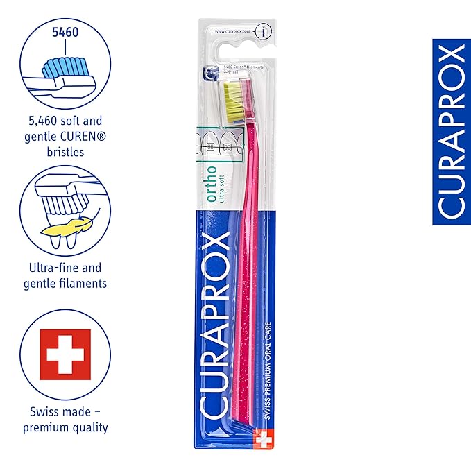 Curaprox CS 5460 Orthodontic Toothbrush – Adult Braces Care | Gentle Cleaning with Bracket Groove | Random Color | Single Pack