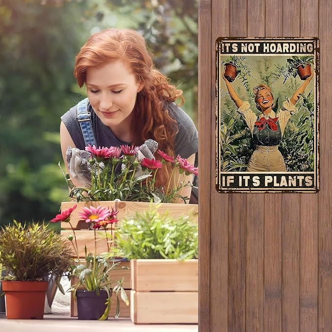Retro Garden Metal Sign It's Not Hoarding If It's Plants Vintage Gardening Decor Metal Plaque for Parlor Yard Oasis Backyard Patio Greenhouse Decoration 12 * 8inch-StrideForce Fitness