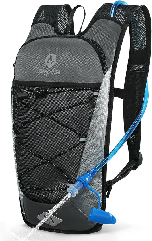 Nepest Hydration Backpack with 2L Water Bladder for Cycling, Water Backpack for Hiking Running, Lightweight Hydration Pack, Grey-StrideForce Fitness