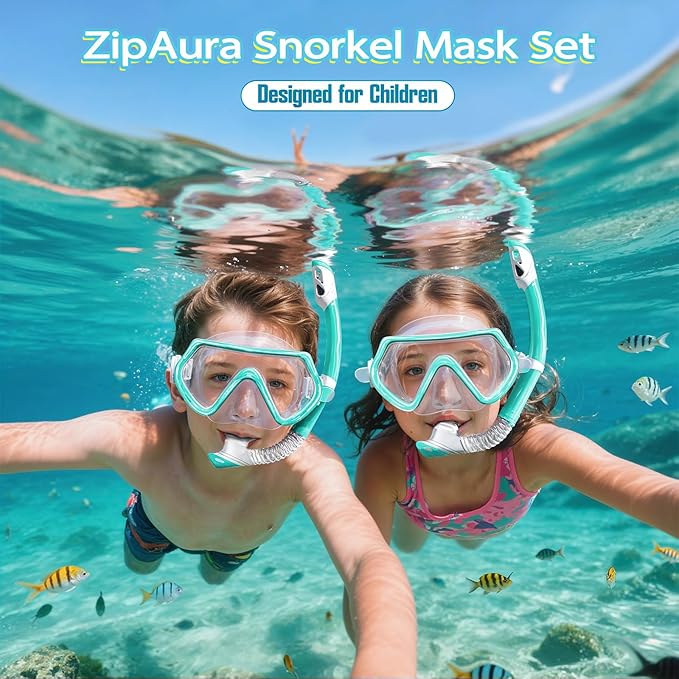 Snorkeling Gear for Kids, Kids Snorkel Set for Ages 3-14, Anti-Fog Diving Mask and Dry Top Snorkel Combo Set, Unisex Swimming Goggles-StrideForce Fitness