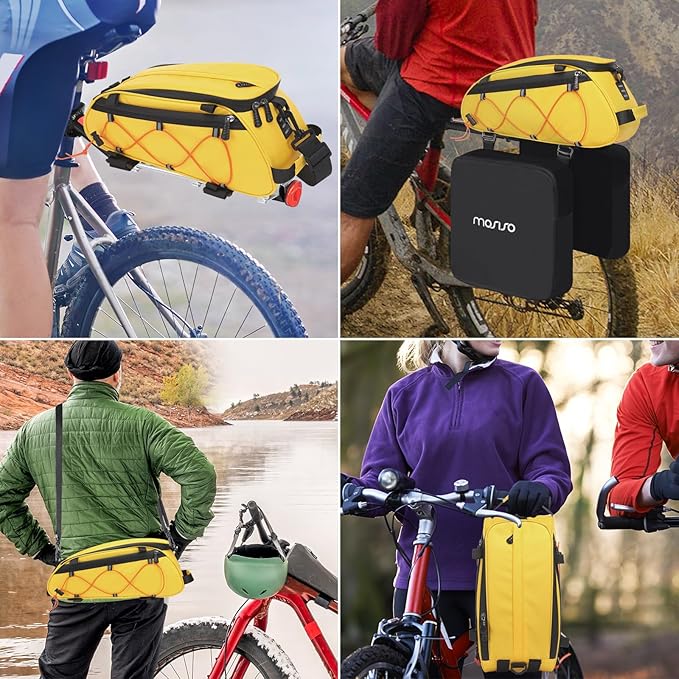 MOSISO Bike Rack Bag with 2 Removable Panniers, Waterproof Bike Trunk Cooler Storage Handbag Insulated Bicycle Rear Seat Pouch, Bicycle Storage Saddle Shoulder Bag Cycling Luggage Pouch, Yellow-StrideForce Fitness