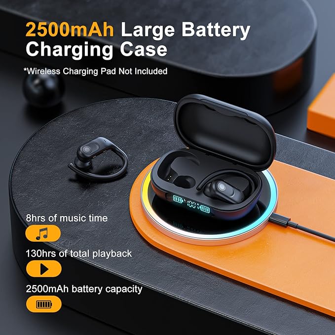 Wireless Earbuds Bluetooth Headphones 130Hrs Playtime with 2500mAh Wireless Charging Case LED Diaplay Hi-Fi Waterproof Over Ear Earphones for Sports Running Workout Gaming-StrideForce Fitness