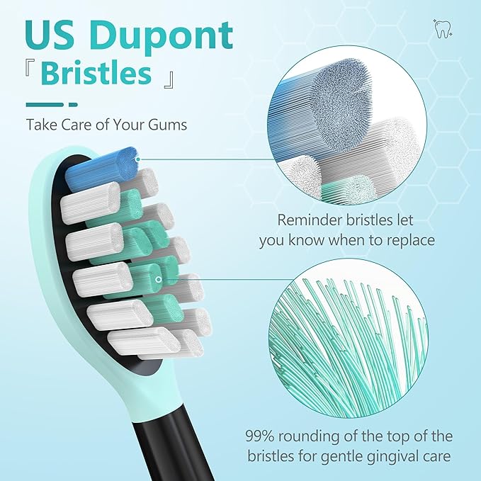 Replacement Toothbrush Heads for Philips Sonicare Electric Toothbrush Black, 2-in-1 Tongue Cleaner, 8 Pack, Mint Green, Suitable for Philips Sonicare Heads, C2, C1, C3, W1, W2, W3, G1, G2, G3