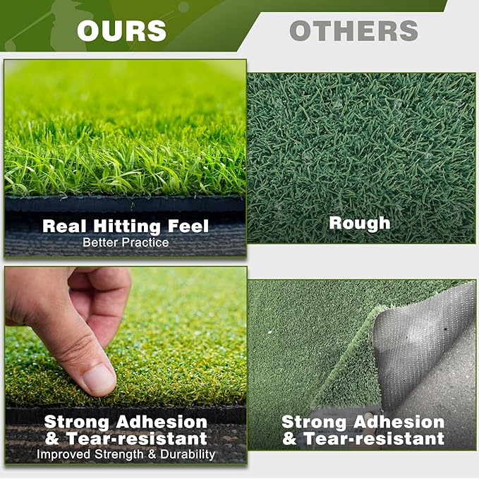 Heavy-Duty 5x4FT Golf Hitting Mat – Dual Turf Design Simulates Fairway & Rough for Real Course Feel, Indoor/Outdoor Practice Mat for Full Swing & Chipping Training, Easy Carry Strap-StrideForce Fitness