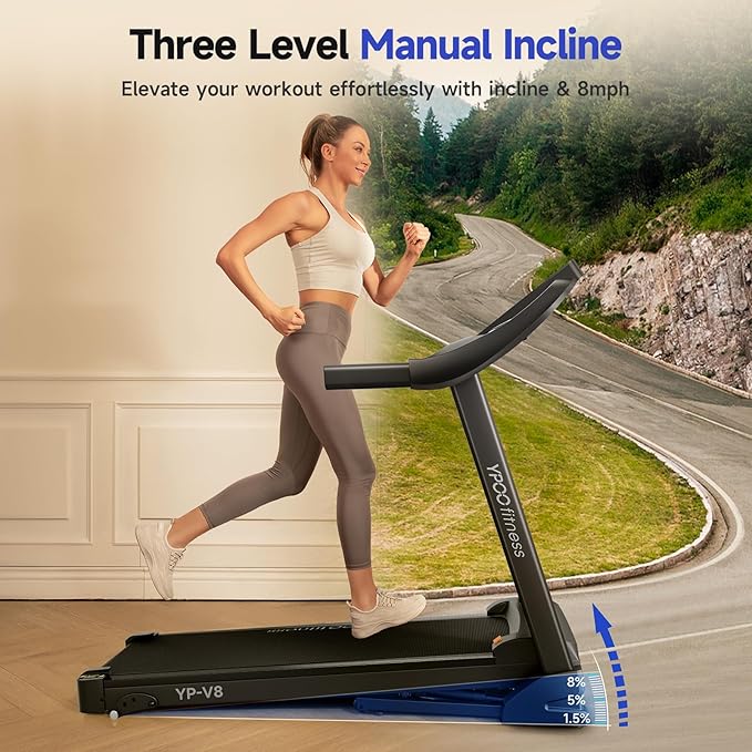 Treadmills for Home Use, Walking Pad Treadmill with Incline, Auto Foldable Treadmill for Home, 8.0 MPH Running Treadmill with Bluetooth Enabled, 300 lbs User Capacity-StrideForce Fitness