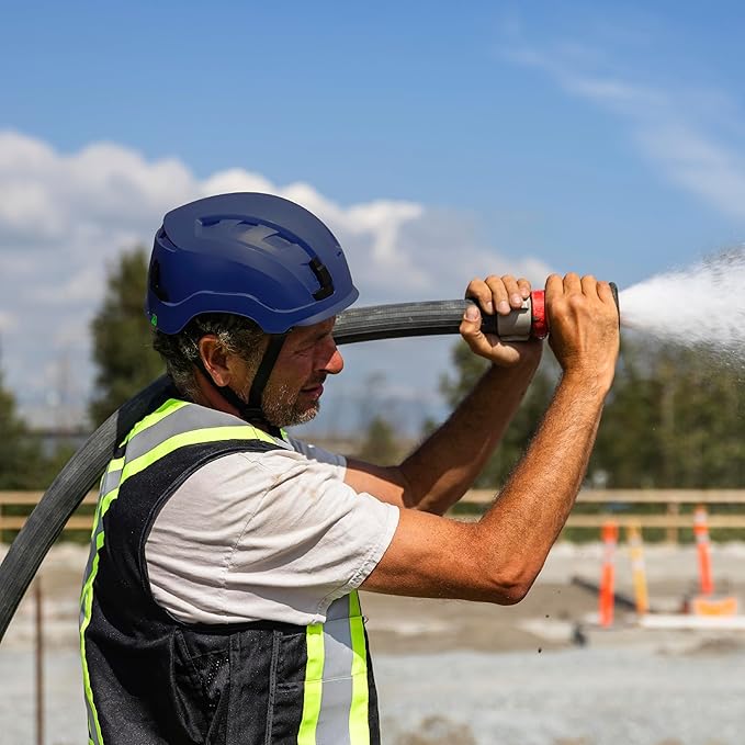 GE Safety Helmet, Impact Absorbing Tech, Adjustable Ratchet, ANSI Type 1, Memory Foam Padding, Hard Hats Protection, Lightweight, Durable, Chin Strap, Comfortable Fit OSHA Approved-StrideForce Fitness