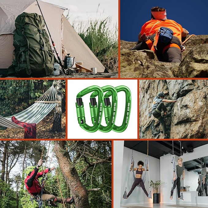 Climbing Carabiner Clips 25kN Auto Locking Carabiner, Professional Heavy Duty Large Locking Carabiner Clips for Rock/Ice Climbing Rappelling Rescue Swing etc, D Shaped, Large Size-StrideForce Fitness