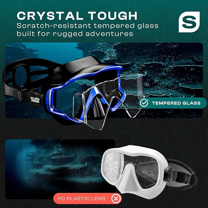 Pano 3 Scuba Diving Mask, Tempered Glass Snorkel Mask Three-Window Scuba Mask No-Leak Dive Mask Silicone Skirt Diving Mask for Snorkeling and Scuba Use-StrideForce Fitness