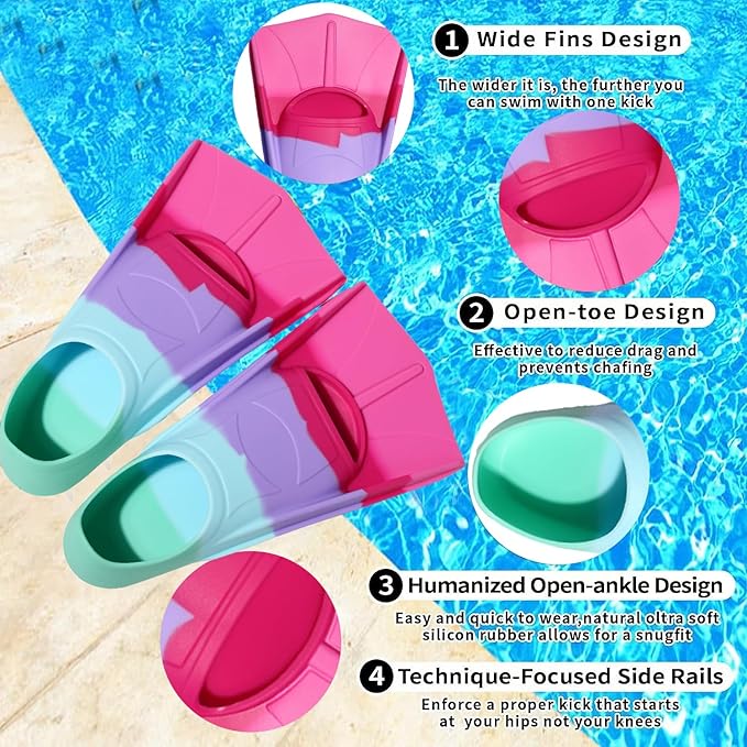 Kids Swim Fins,Short Comfortable Flippers for Lap Swimming and Training for Child,Girls,Boys,Beginners-StrideForce Fitness