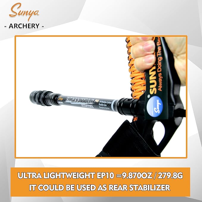 SUNYA Archery Bow Stabilizer for Compound Bow, Carbon Fiber Body Flexible Core, Damping System and Weights Kit, 8",10",12" 15" in Expedition Series-StrideForce Fitness