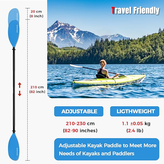 Kayak Paddles with Alloy Shaft and PP Blade, Floating Kayaking Oars, Adjustable 230-250 cm/90-98 Inches, 210-230 cm/82-90 Inches-StrideForce Fitness