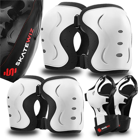 SKATEWIZ Skating Protective Gear Adults & Kids [6pc] incl. Knee Pads, Elbow Pads Wrist Guards for Roller Skating & Skateboarding-StrideForce Fitness